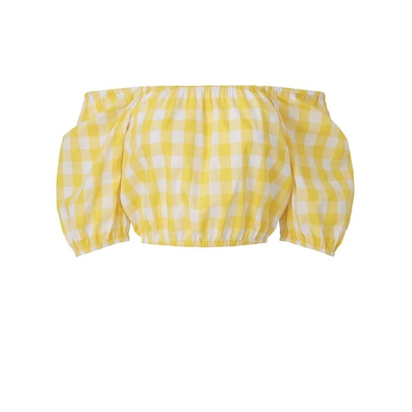 Color Me Courtney Kris Top Shirt XS Off The Shoulder Cotton Yellow Gingham - Picture 3 of 11